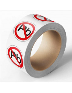 Sticker 'RoHS Loodvrij (Pb)', 25 m op rol, rood/wit