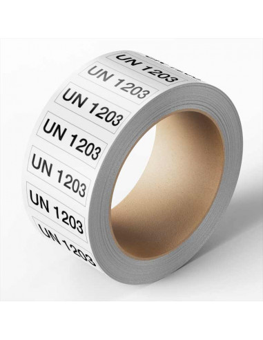 UN 1203 benzine sticker, zeewaterbestendig op rol, zwart wit, rechthoekig, tekst un 1203