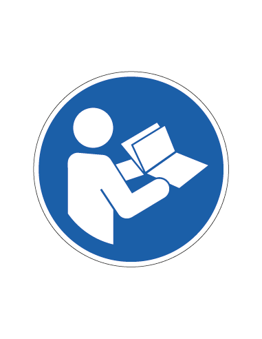 Gebruiksaanwijzing lezen verplicht sticker, 100 per rol, 100 mm, M002, rond, blauw wit
