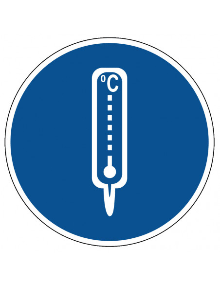 Temperatuur meten verplicht bord, kunststof, blauw wit, rond, temperatuurmeter