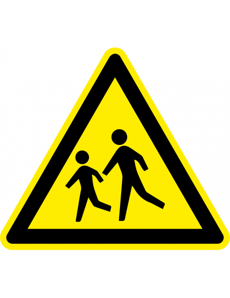 Waarschuwingsbord spelende kinderen, kunststof, geel zwart, kinderen aan het spelen, driehoek