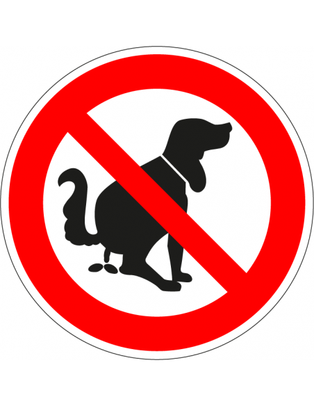Verboden voor hondenpoep sticker, poepende hond afbeelding, rood wit, rond