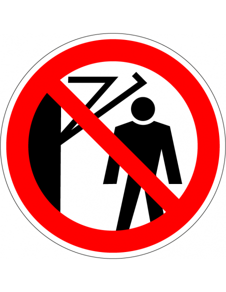 Niet achter draaiarm lopen sticker op rol, 25 meter, rood wit, pictogram niet achter draaiarm lopen, rond