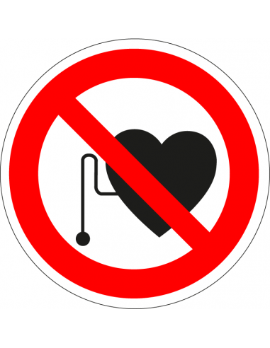 Dubbelzijdige pacemakers verboden sticker, rood wit, pictogram verboden voor pacemakers, rond
