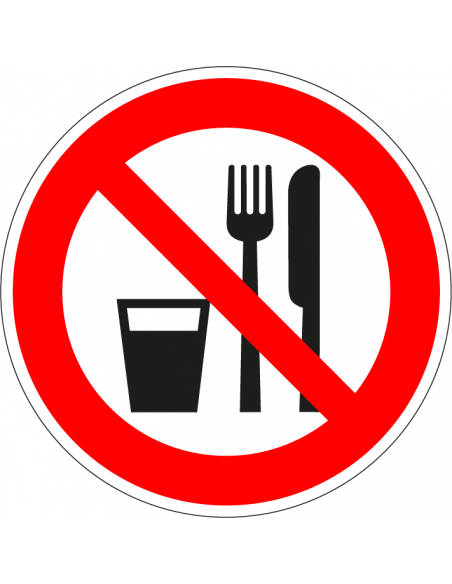 Verboden eten en drinken sticker, rood wit, pictogram eten en drinken verboden, rond