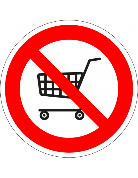 Verboden voor winkelwagens bord, kunststof, rood wit, pictogram verboden voor winkelwagens, rond