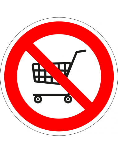Verboden voor winkelwagens sticker, rood wit, pictogram verboden voor winkelwagens, rond