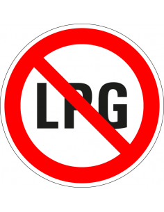LPG verboden bord, kunststof, rood wit, pictogram verboden lpg, tekst lpg, rond