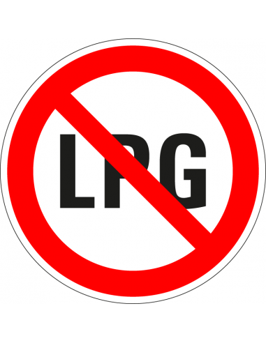 LPG verboden bord, kunststof, rood wit, pictogram verboden lpg, tekst lpg, rond