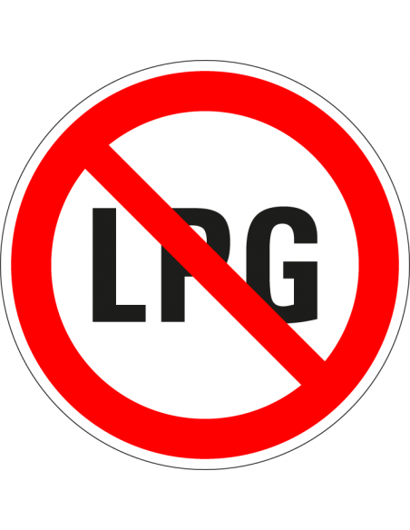 LPG verboden bord, kunststof, rood wit, pictogram verboden lpg, tekst lpg, rond