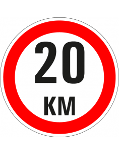Maximaal 20 km sticker, rood wit, tekst 20 km, rond