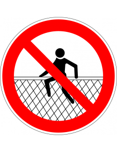 Verboden op hek te zitten bord, kunststof, rood wit, pictogram verboden op hek te zitten, rond
