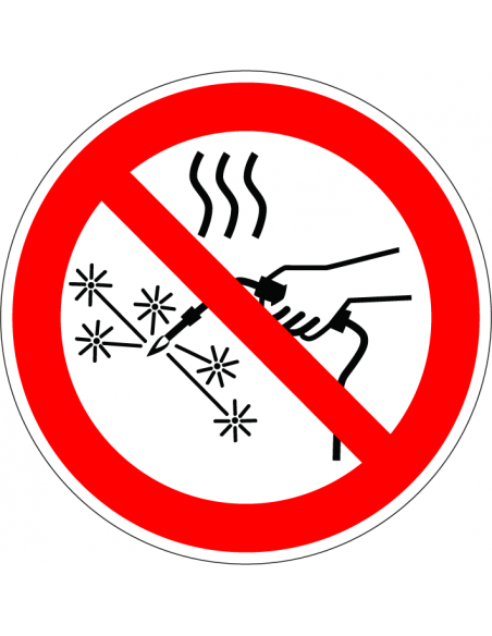 Warmte afstotende werkzaamheden verboden bord, kunststof, P039, rood wit, rond, ISO 7010