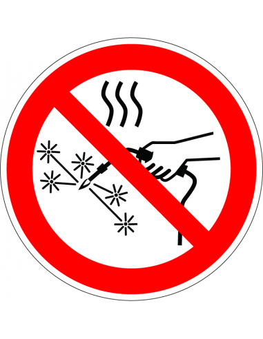 Warmte afstotende werkzaamheden verboden sticker, ISO 7010, P039, rood wit, rond, verboden voor warmte afstotende werkzaamheden