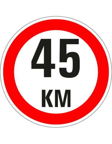 Maximaal 45 km bord, kunststof, rood wit, tekst 45 km, rond