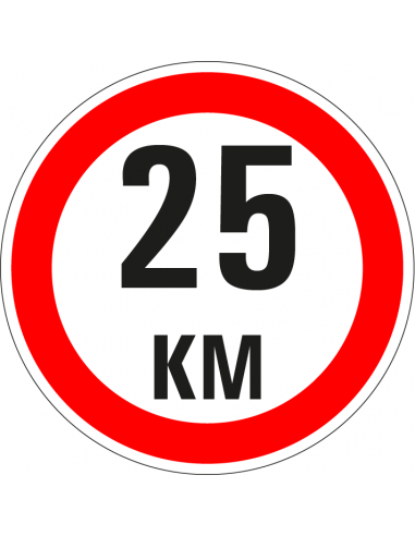Maximaal 25 km sticker, rood wit, tekst 25 km, rond