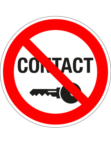 Verboden contact uitzetten, kunststof, rond, rood wit, sleutel pictogram met tekst contact