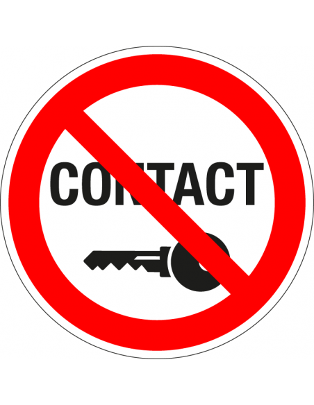Verboden contact uitzetten, kunststof, rond, rood wit, sleutel pictogram met tekst contact