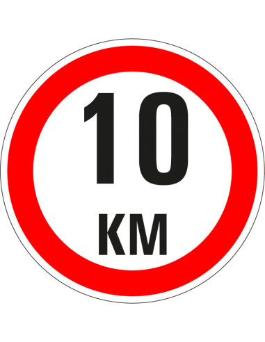 Verbodsbord max. 10 km per uur, kunststof, rond, rood wit, 10 km per uur pictogram