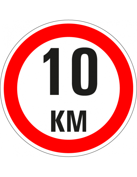 Verbodsbord max. 10 km per uur, kunststof, rond, rood wit, 10 km per uur pictogram