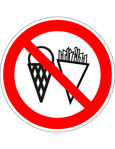 Verboden friet en ijs, sticker, rond, rood wit, symbool friet en ijs