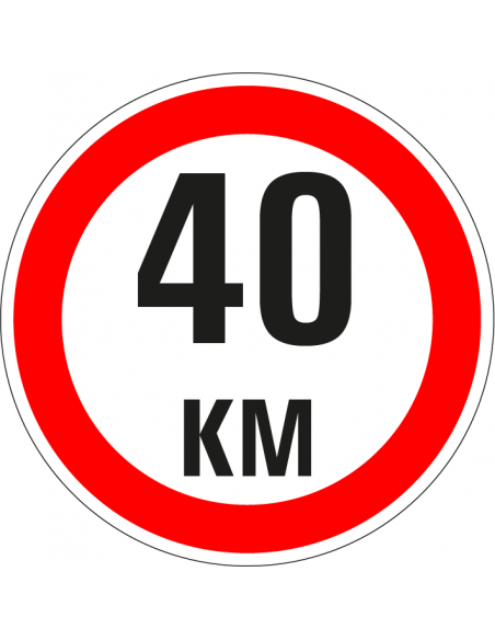 Verbodsbord max. 40 km per uur, kunststof, rond, rood wit, 40 km per uur pictogram