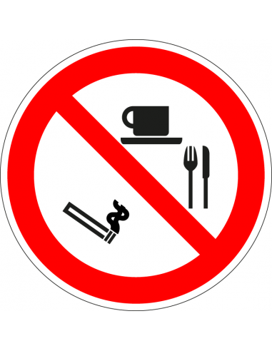 Verboden roken, eten en drinken sticker, rond, rood wit, roken, eten en drinken symbool