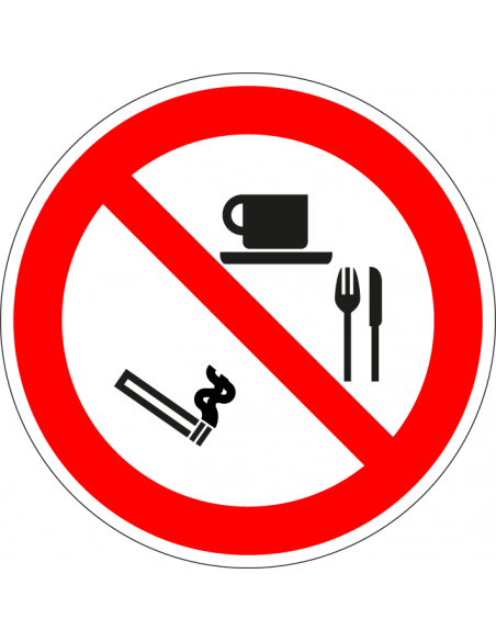 Verboden roken, eten en drinken sticker, rond, rood wit, roken, eten en drinken symbool