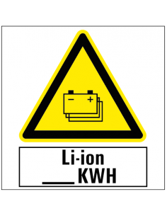 Pas op voor gestapelde li-ion batterijen sticker, geel zwart, vierkant, pictogram batterij
