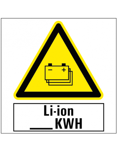 Pas op voor gestapelde li-ion batterijen sticker, geel zwart, vierkant, pictogram batterij