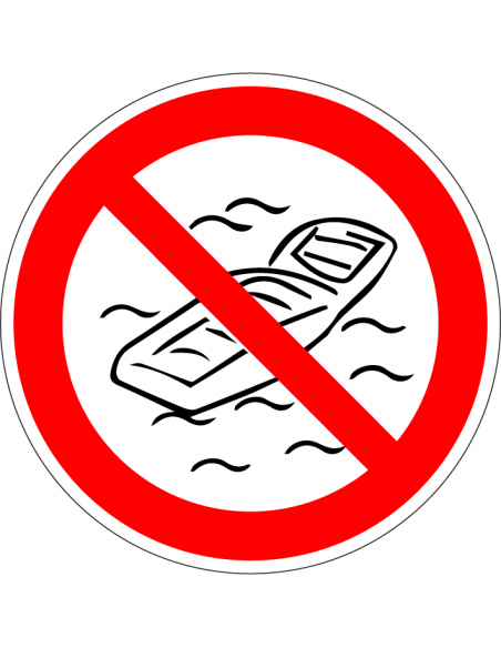 Luchtbedden verboden in zee sticker, rood wit, rond, luchtbed op zee symbool