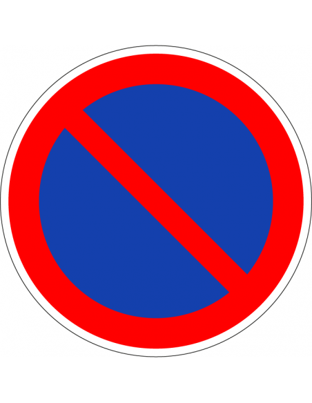 Verboden te parkeren bord, kunststof, E1, blauw bord met rode streep, rood blauw, rond