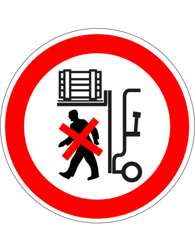Niet onder last heftruck lopen bord, kunststof, rood wit, pictogram last heftruck verboden, rond