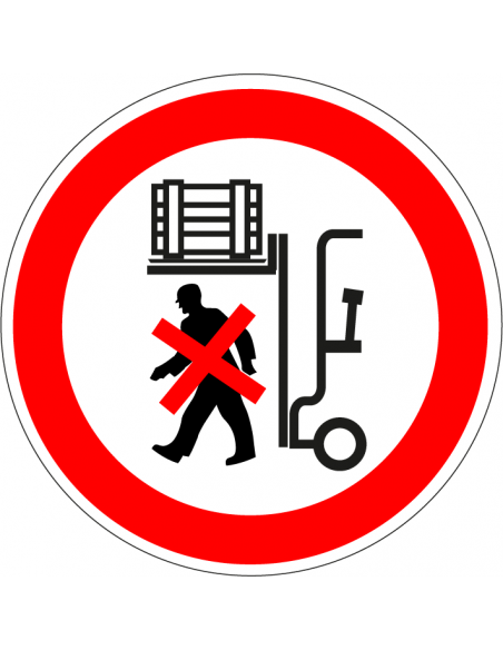 Niet onder last heftruck lopen bord, kunststof, rood wit, pictogram last heftruck verboden, rond