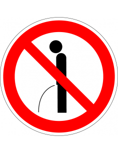 Verboden te urineren sticker, rood wit, rond, persoon urineren symbool