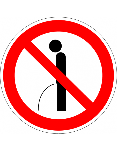 Verboden te urineren sticker, rood wit, rond, persoon urineren symbool