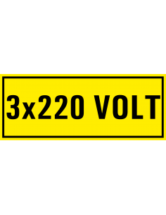 3 x 220 volt sticker, geel zwart, rechthoekig