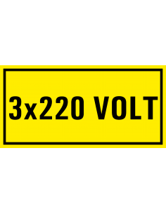 3 x 220 volt sticker, geel zwart, rechthoekig