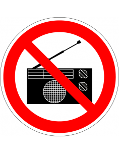 Radio's verboden sticker, rond, rood wit, radio pictogram