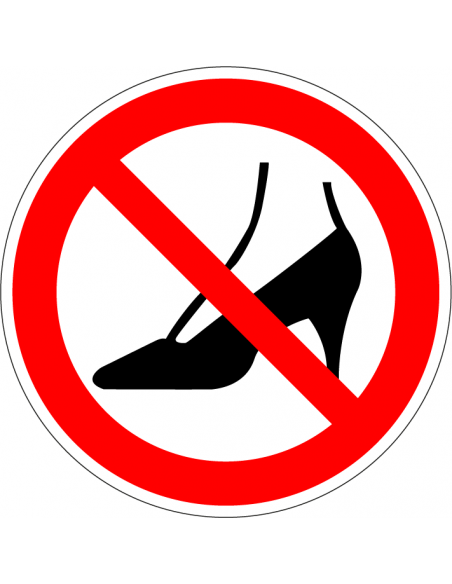 Verboden naaldhakken te dragen bord, kunststof, rood wit, verbodsbord, hakken