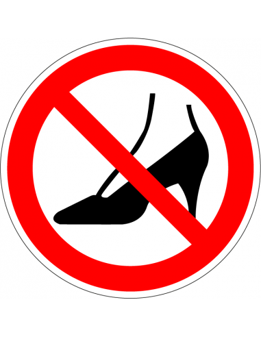 Verboden naaldhakken te dragen sticker, rood wit, verbodssticker hakken