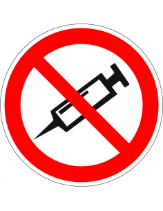 Verboden om injectie te plaatsen bord, kunststof, rood wit, injectie, verbodsbord