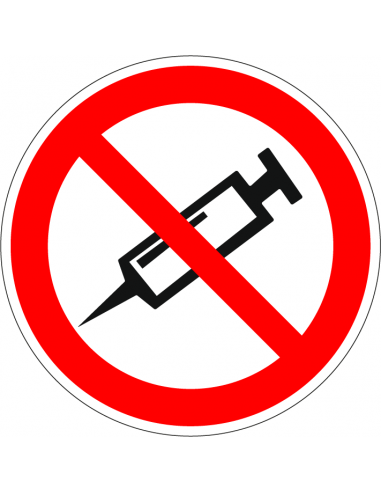 Verboden om injectie te plaatsen sticker, rood wit, injectienaald, verbodssticker