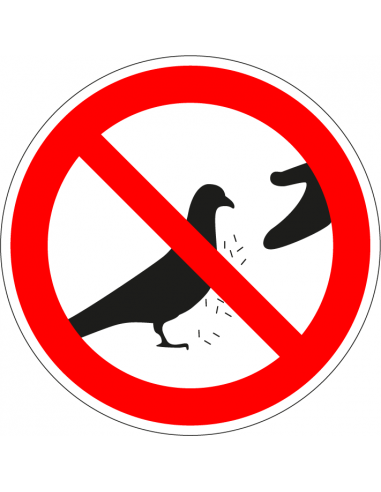 Verboden duiven te voeren sticker, rood wit, pictogram duiven voeren verboden, rond
