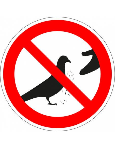 Verboden duiven te voeren sticker, rood wit, pictogram duiven voeren verboden, rond