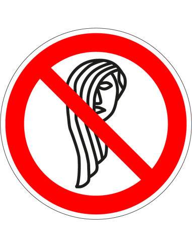 Verboden loshangend haar bord, kunststof, rood wit, pictogram loshangend haar verboden, rond