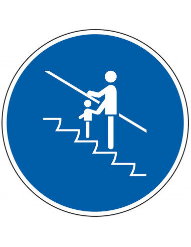 Kleine kinderen vasthouden verplicht bord, kunststof, blauw wit, rond, pictogram kleine kinderen vasthouden verplicht