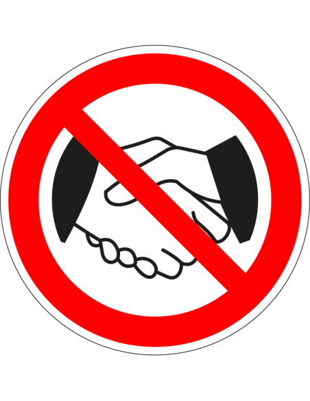Verboden handen te schudden sticker, rood wit, pictogram handen schudden verboden, rond