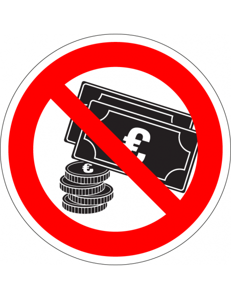 Niet met contant geld betalen bord, kunststof, rood wit zwart, verboden