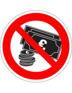 Niet met contant geld betalen sticker , rood zwart wit, pictogram geld